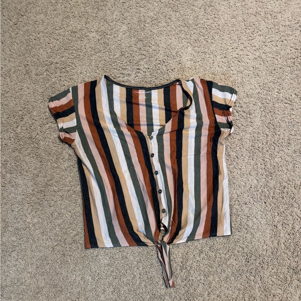 American Eagle Outfitters Multicolor Striped Tie-Front Blouse